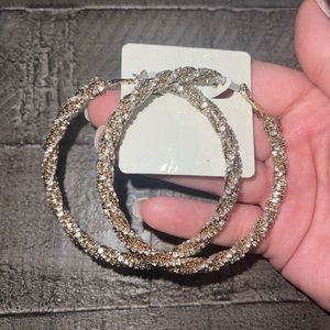 Rhinestone Gold Hoops